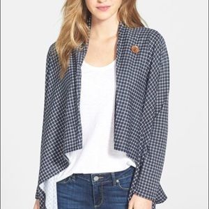 Bobeau black and white plaid cardigan poncho XS